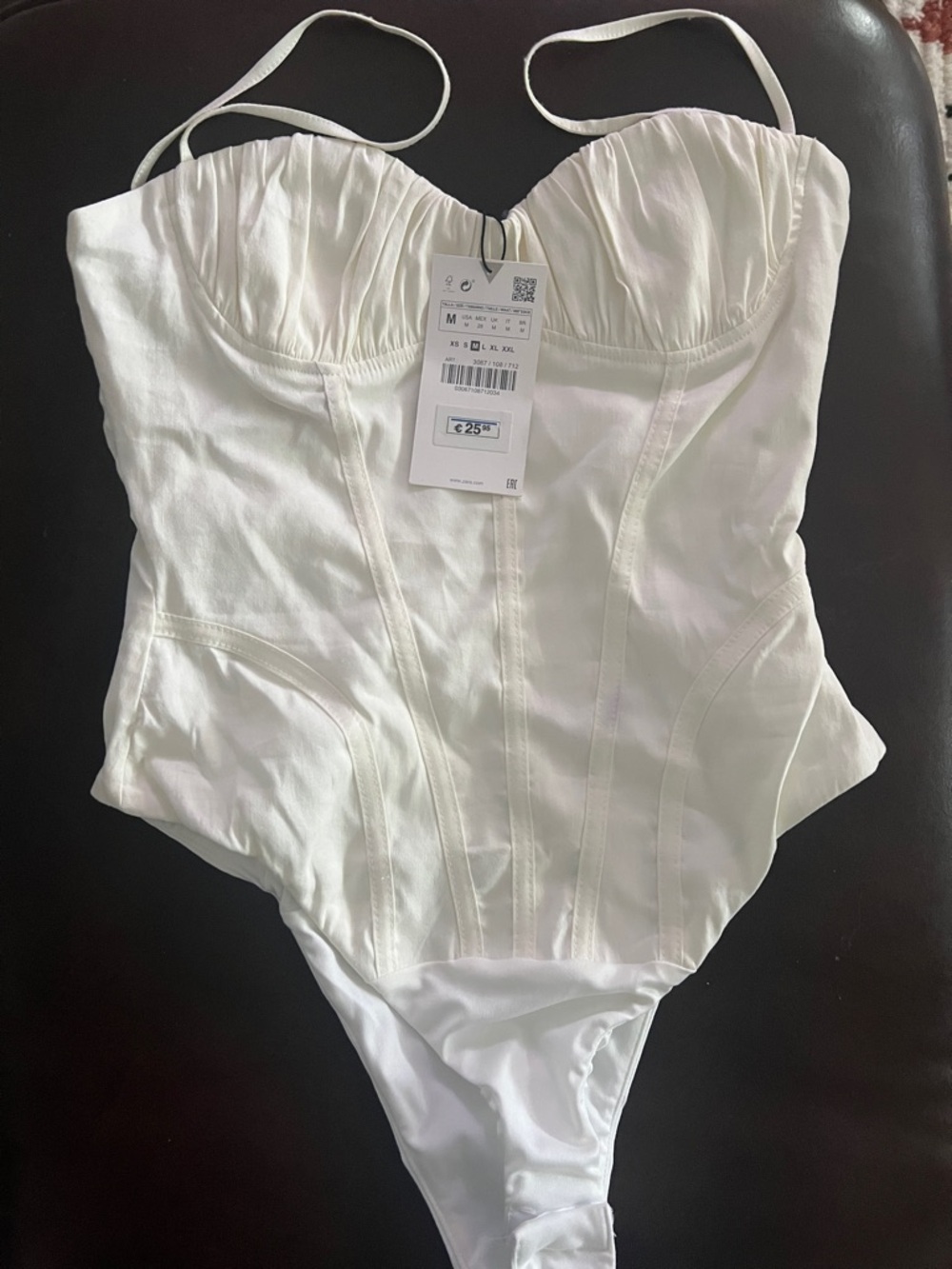 Zara White Bustier-Style Bodysuit with Adjustable Straps